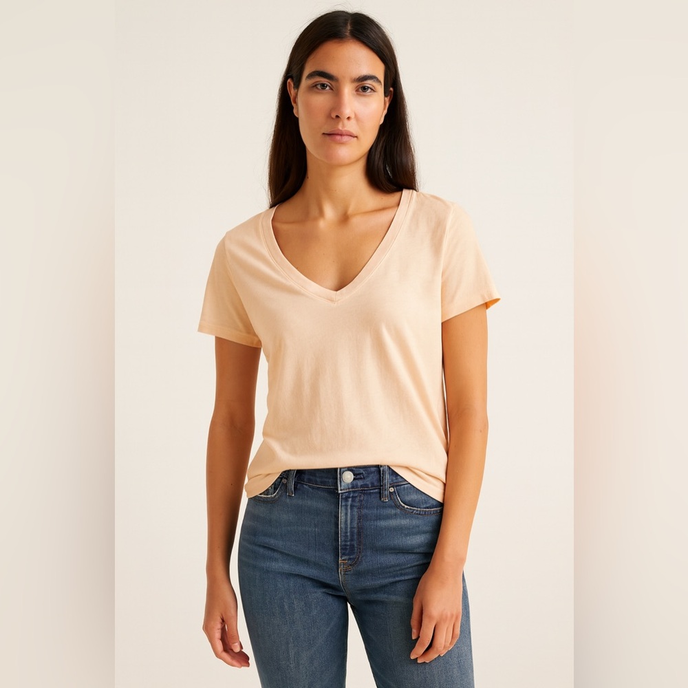 Patrick Assaraf Women's Peach Ombré V-Neck Pima Cotton T-Shirt